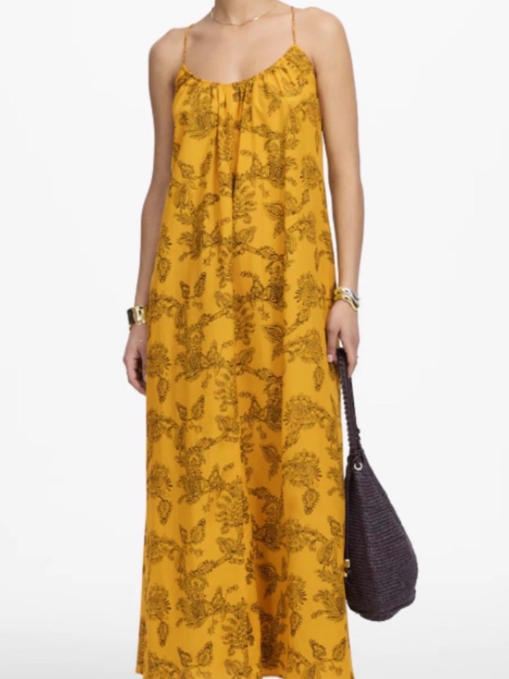 Madewell Mustard Yellow Floral Print Spaghetti Strap Maxi Dress